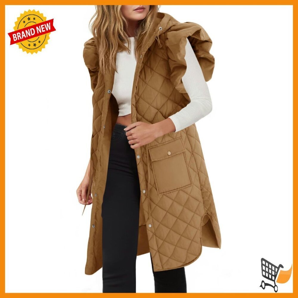 Women's Long Puffer Vest Hooded Sleeveless Quilted Jacket Winter Coat